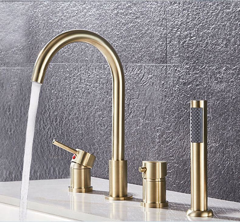 Black Gold -Brushed Gold-Black-Chrome with Black Deckmount Bathtub Filler Faucet