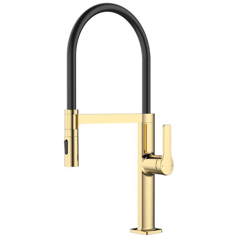 Barolo-Nordic design-Black with brushed gold -black matte- tall 21" pull our dual spray kitchen faucet