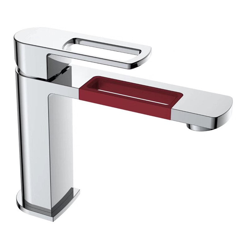 Grey gun with red single hole bathroom faucet