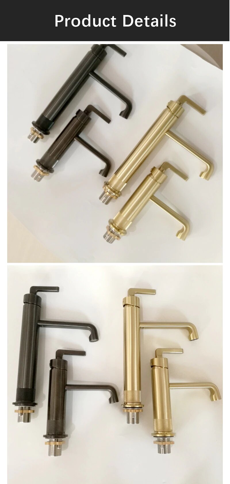 Brushed gold-Grey Gun short bathroom faucet