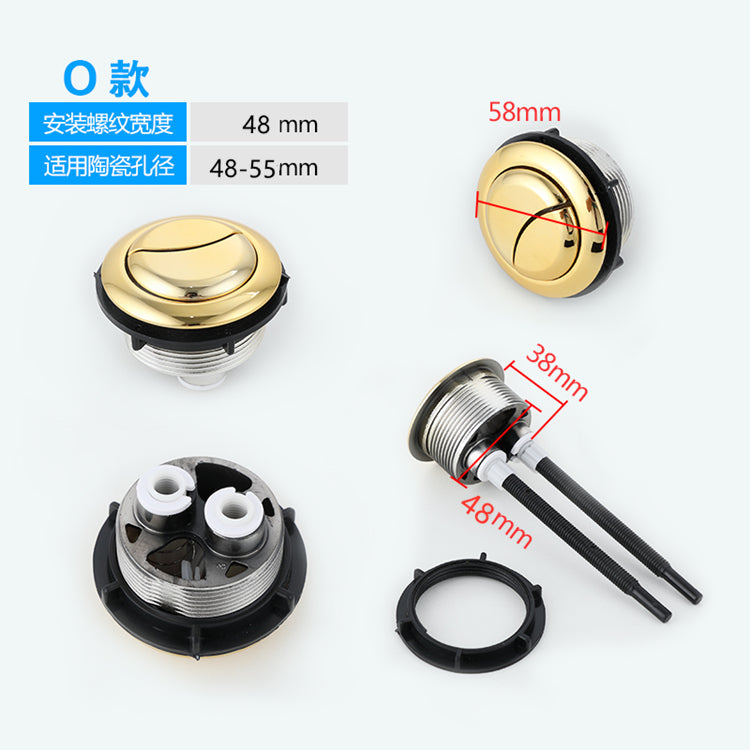 Dual Flush Toilet Tank Button 58mm/48mm/38mm gold Round