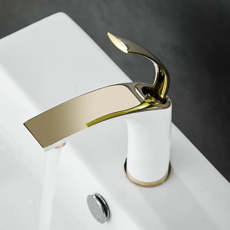 Cognac- White with gold single hole bathroom faucet