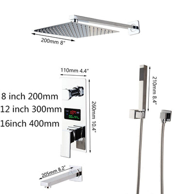 Chrome Square Rain head 2 or 3 way function Thermostactic - Pressure Balance shower kit