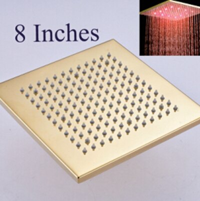 Gold polish brass LED square rain shower head