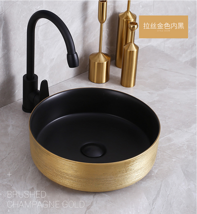 Gold-Rose Gold-Silver Round Ceramic Vessel Sink 14"