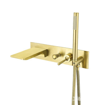 Brushed gold wall mounted bathtub filler faucet set