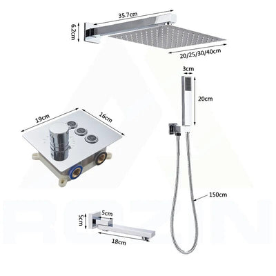 Chrome-CSA - square 2 -3 way function diverter thermostatic shower kit