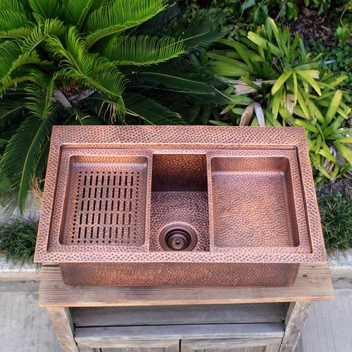 Custom Italian Outdoor Kitchen Corner Large Sink Western Kitchen Mid-Island outdoor American Retro Wash Basin Copper Basin Stainless Steel 14 Gauge