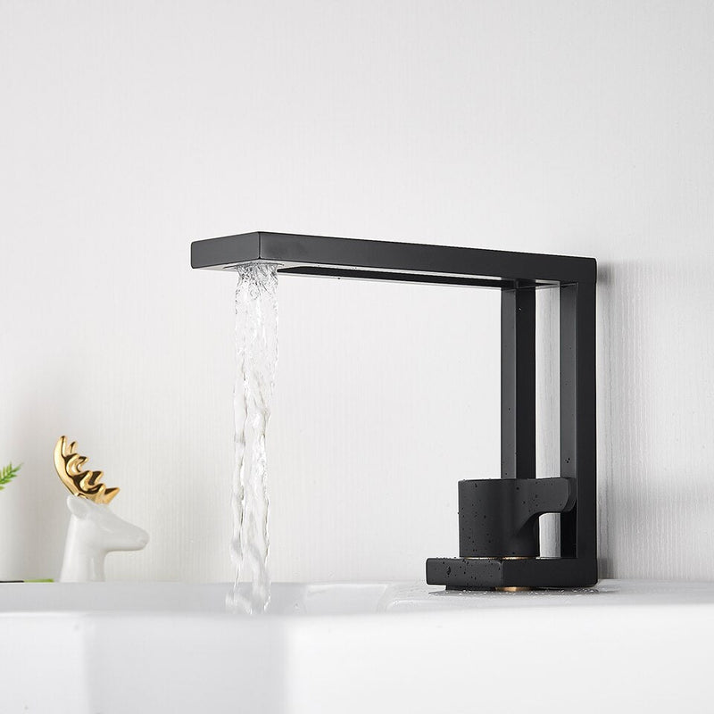 Geometric Brushed Gold -Black Matte Single Hole Bathroom Faucet