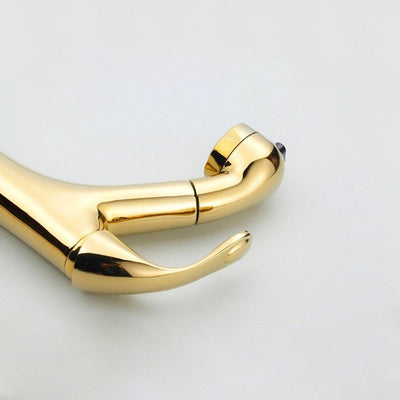 Gold polished brass pull out kitchen faucet