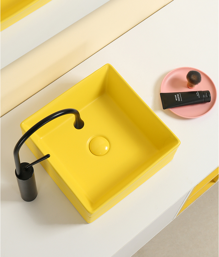 Yellow Square Vessel Sink