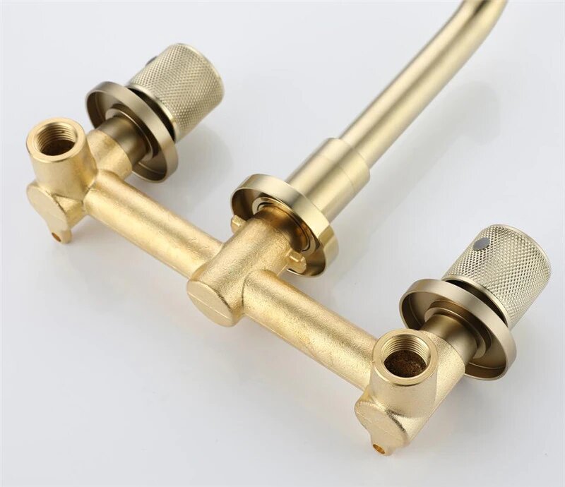 Brushed Gold Wall Mounted Bathroom Faucet