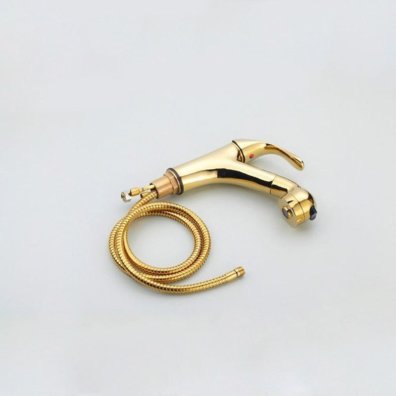 Gold polished brass pull out kitchen faucet