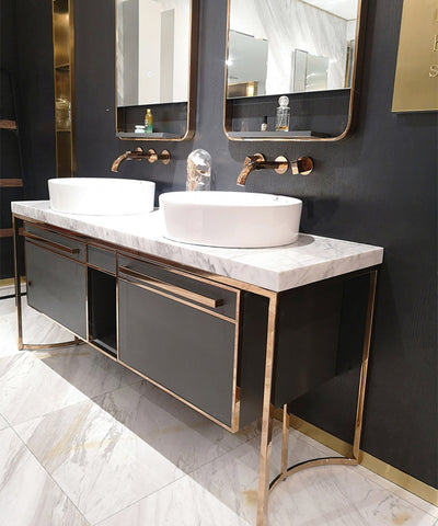 Bulgari Grey Gloss with Rose Gold -Marble Top Single Bowl Bathroom Vanity