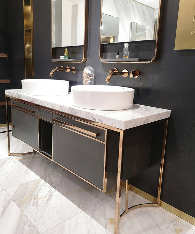 Bulgari Grey Gloss with Rose Gold -Marble Top Single Bowl Bathroom Vanity