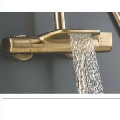 Brushed gold exposed shower system