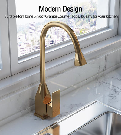 Brushed gold square kitchen faucet dual pull out sprayer