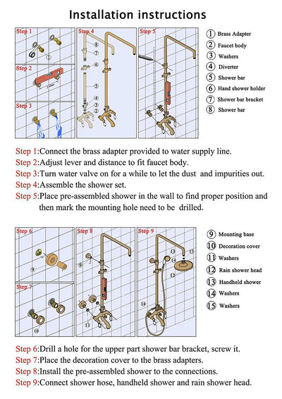 Gold Polished Antique Victorian Exposed Shower System Kit