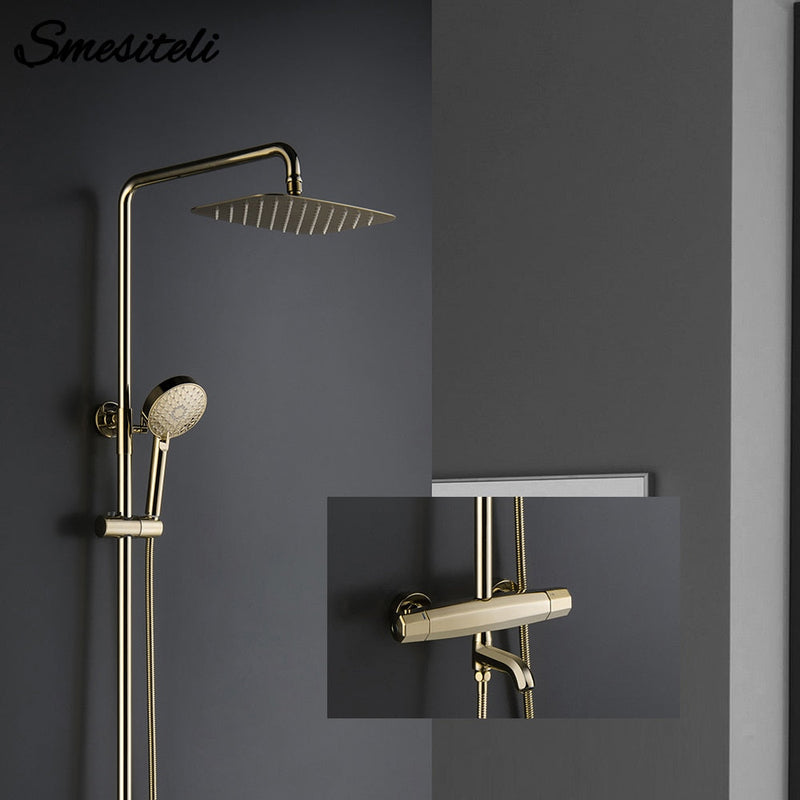 Brusheds gold exposed thermostatic shower system