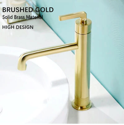 Brushed gold-Grey Gun short bathroom faucet