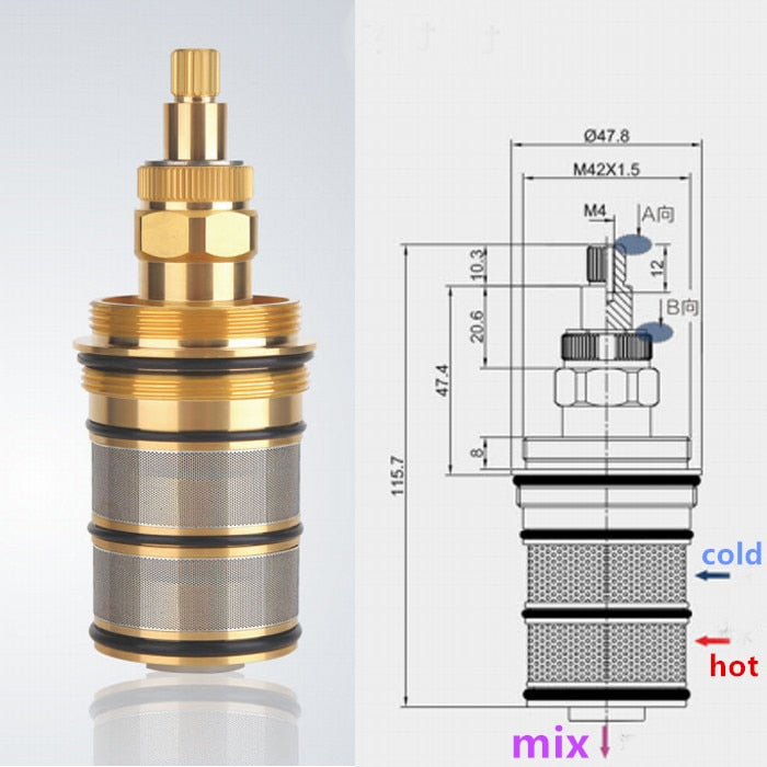 Brass Bath Shower Thermostatic Cartridge&amp;Handle for Mixing Valve Mixer Shower Bar Mixer Tap Shower Mixing Valve Cartridge