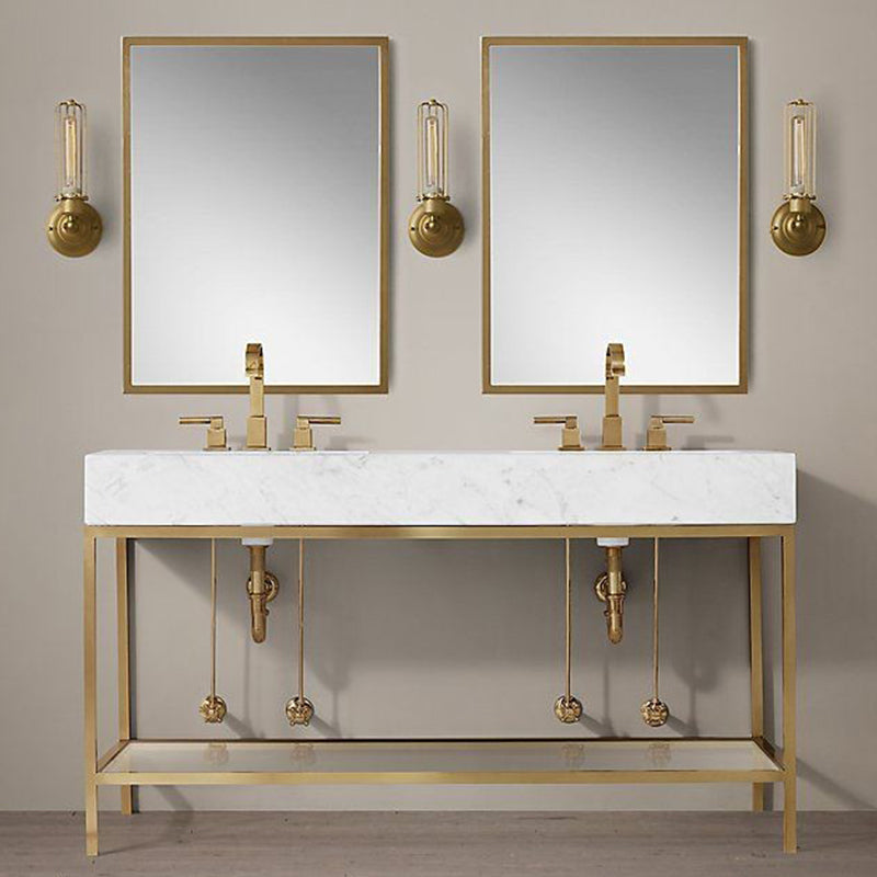 Athena-Modern Exposed Marble with brushed Gold Freestanding Console Bathroom Vanity Console