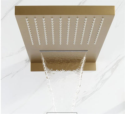 Gold polished - Matte Black-Chrome  Square 4 way  Way Thermostatic Waterfall Rain Head Shower Kit