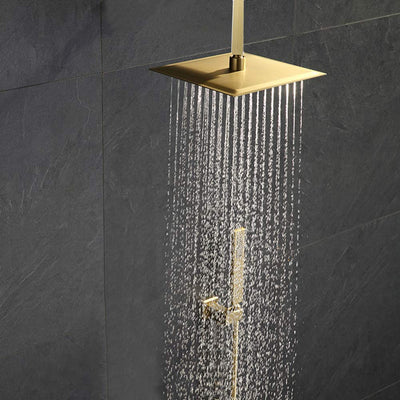 Louis XIV -Brushed gold CSA 12" Rain head 4 way function thermostatic shower spa system kit