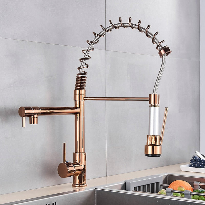 Rose gold with Black Kitchen Chef Pot Filler and Dual Pull Out Sprayer Faucet