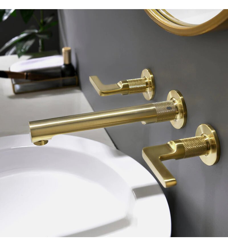 Milano-Brushed gold- Grey Gun wallmounted bathroom faucet