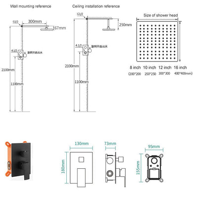 Black matte-Chrome Square 2 way diverter pressure balance shower kit CUPC