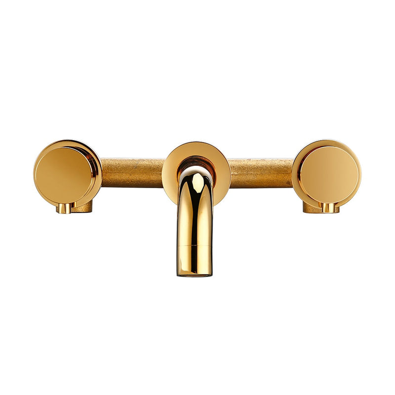 Gold polished brass wallmounted with 2 round knobs bathroom faucet