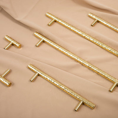 Nordic Gold Polished Hand Hammered Cabinet door handles and knobs.