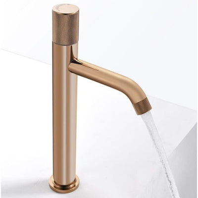 Rose gold polished tall vessel bathroom faucet