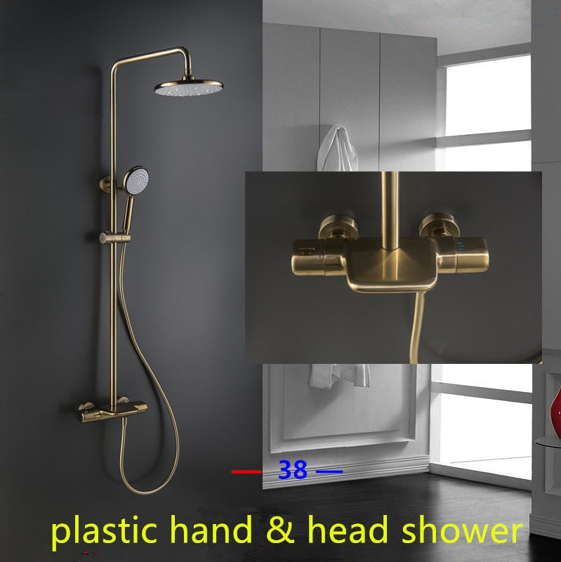 Brushed gold exposed shower system