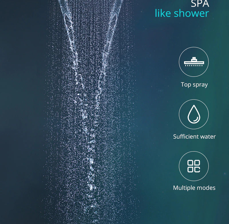 24"x24" Black matte Spa smart Bluetooth music shower ceiling flushmounted Ceiling  LED 5 way function shower system