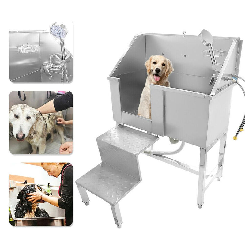 Dog Pet bathtub spa commercial grade stainless Steel Pet Dog Cat Bathing Wash Shower Grooming Bath Tub W/Stairs