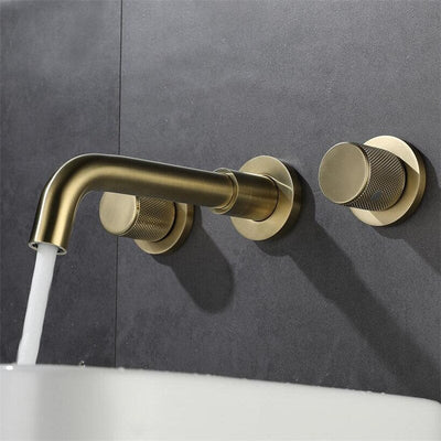 Brushed gold wall mounted with 2 handles bathroom faucet