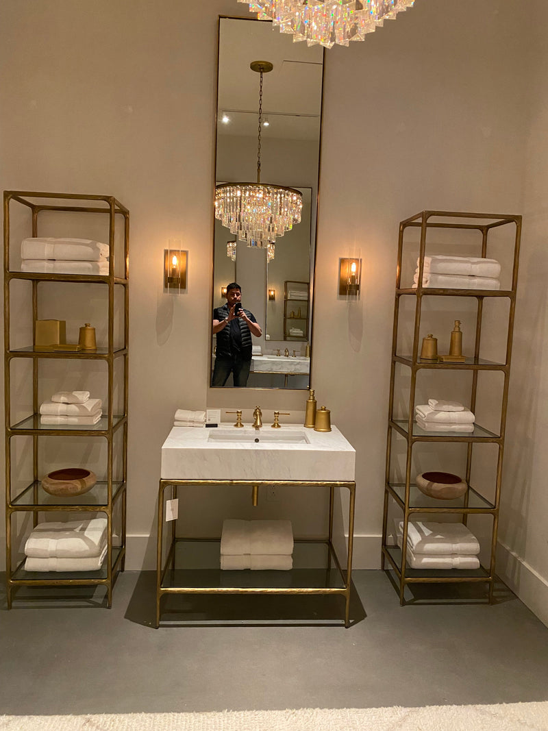 MILANO-Modern Exposed Console brushed gold steel with Carrera Marble vanity