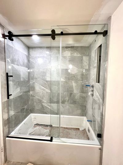 Bathtub frameless sliding shower tempered glass door 10mm size 60" X 60" Inches