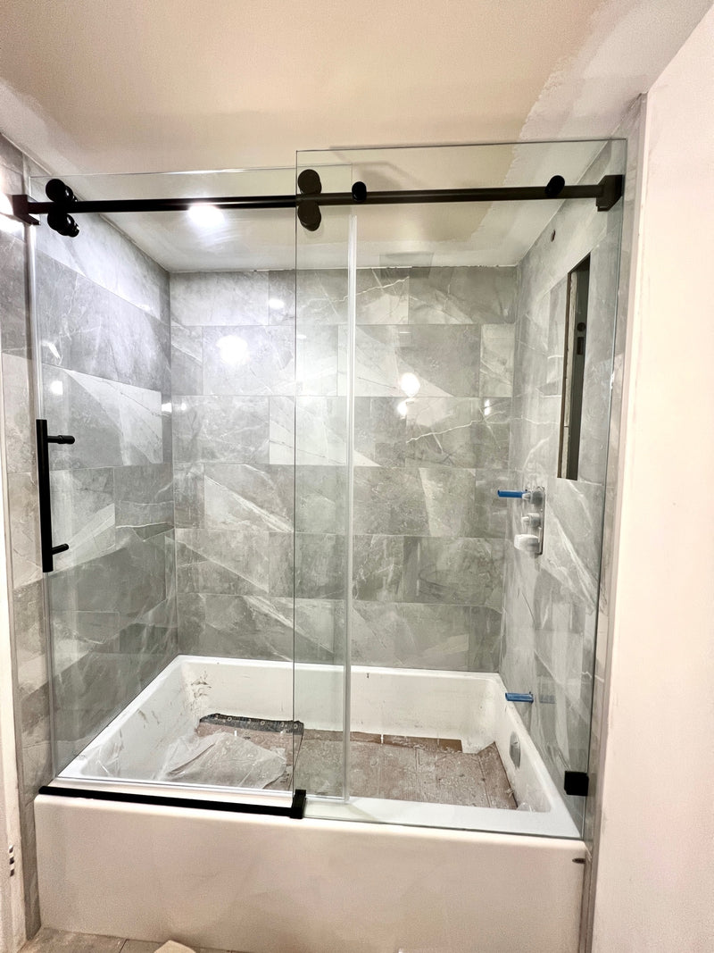 Bathtub frameless sliding shower tempered glass door 10mm size 60" X 60" Inches