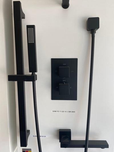 Bayern-Black Matte Square 12" Rain head with Thermostatic  3 way function diverter shower kit