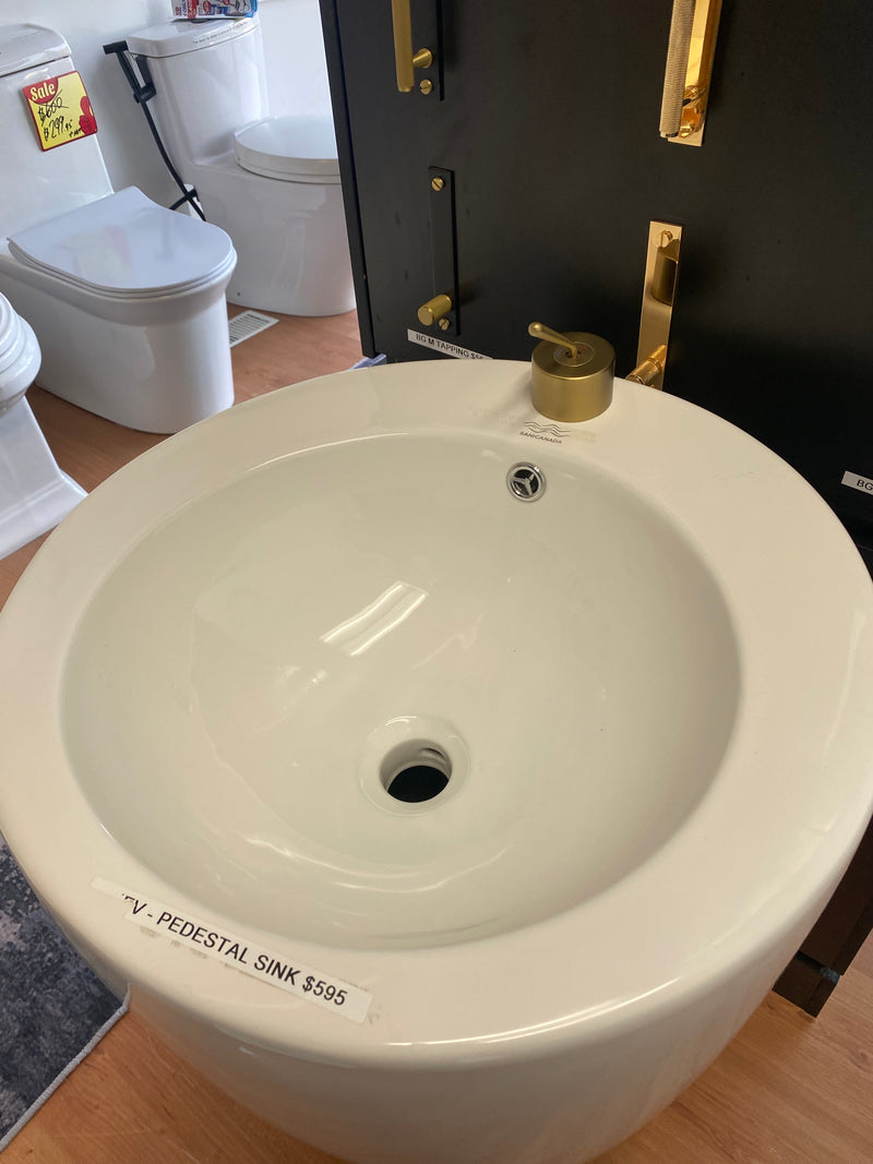 Showroom Display Ceramic  Round Floor Freestanding Basin Pedestal Sink