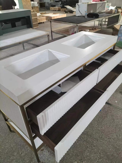 Paris Art Deco 1926 White Matte with brushed gold stainless steel framed and quartz top