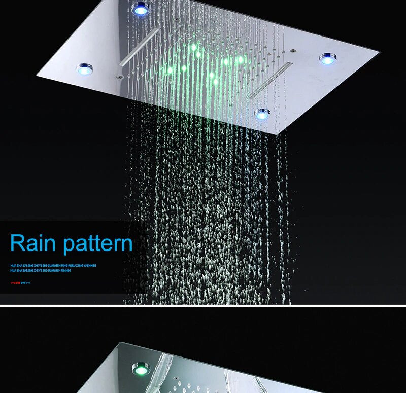 LED Waterfall Rain Ceiling Mount Shower 2 Way Diverter in Chrome Control Thermostatic Shower Kit