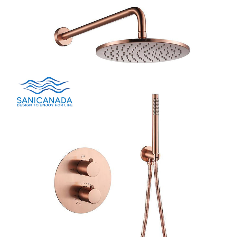 Copper Satin  12" Round rain Head 2 Way Function  thermostatic  shower kit