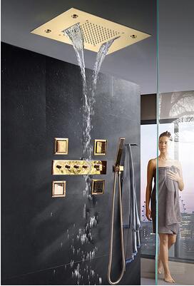 Gold polish Led spa shower system X 4 jets 23"x15" rain head