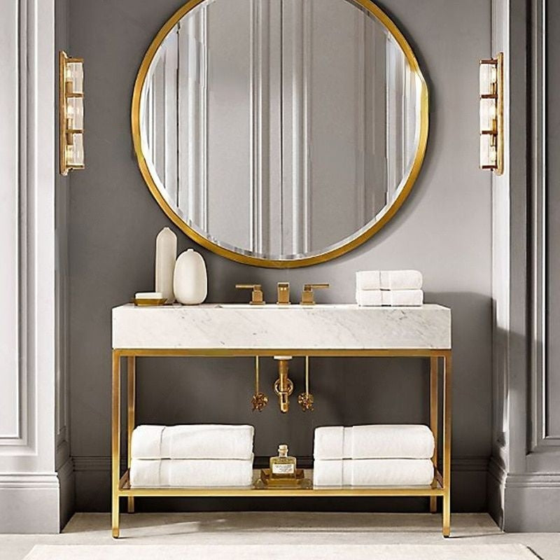 MILANO-Brushed Gold with 6" inches Marble top Exposed Console Victorian Powder Room Bathroom Vanity Set-36" Inches Mirror Set