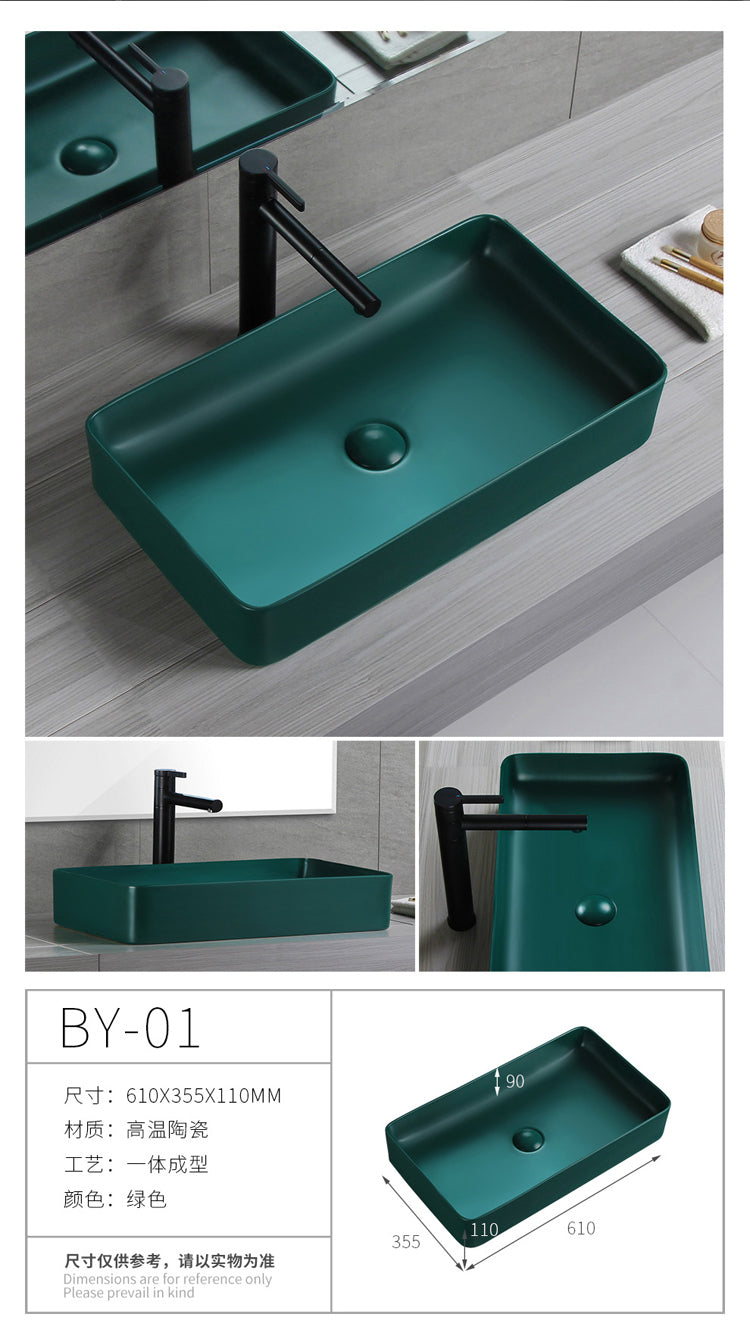 Matte Green Rectangular Vessel Sink