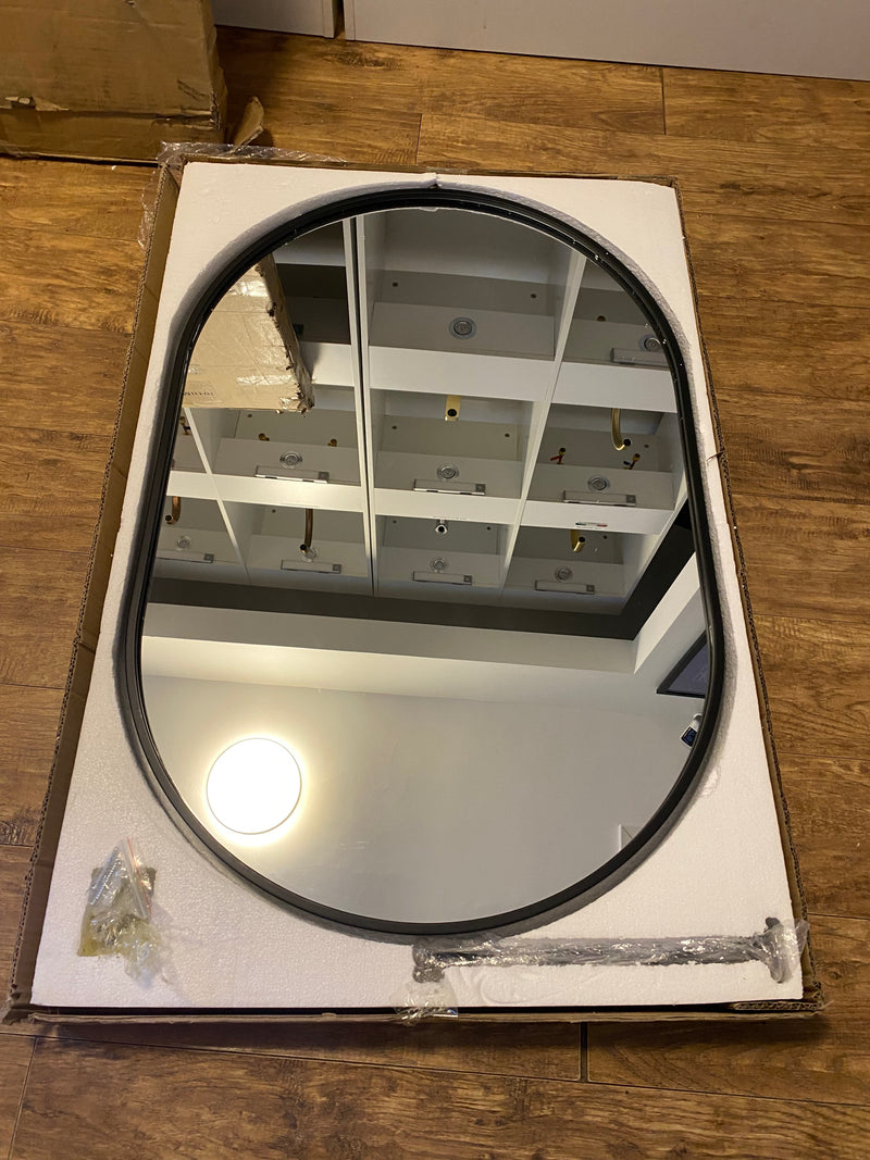 OPEN BOX-Black matte Oval Ceiling mount NO LED bathroom mirror